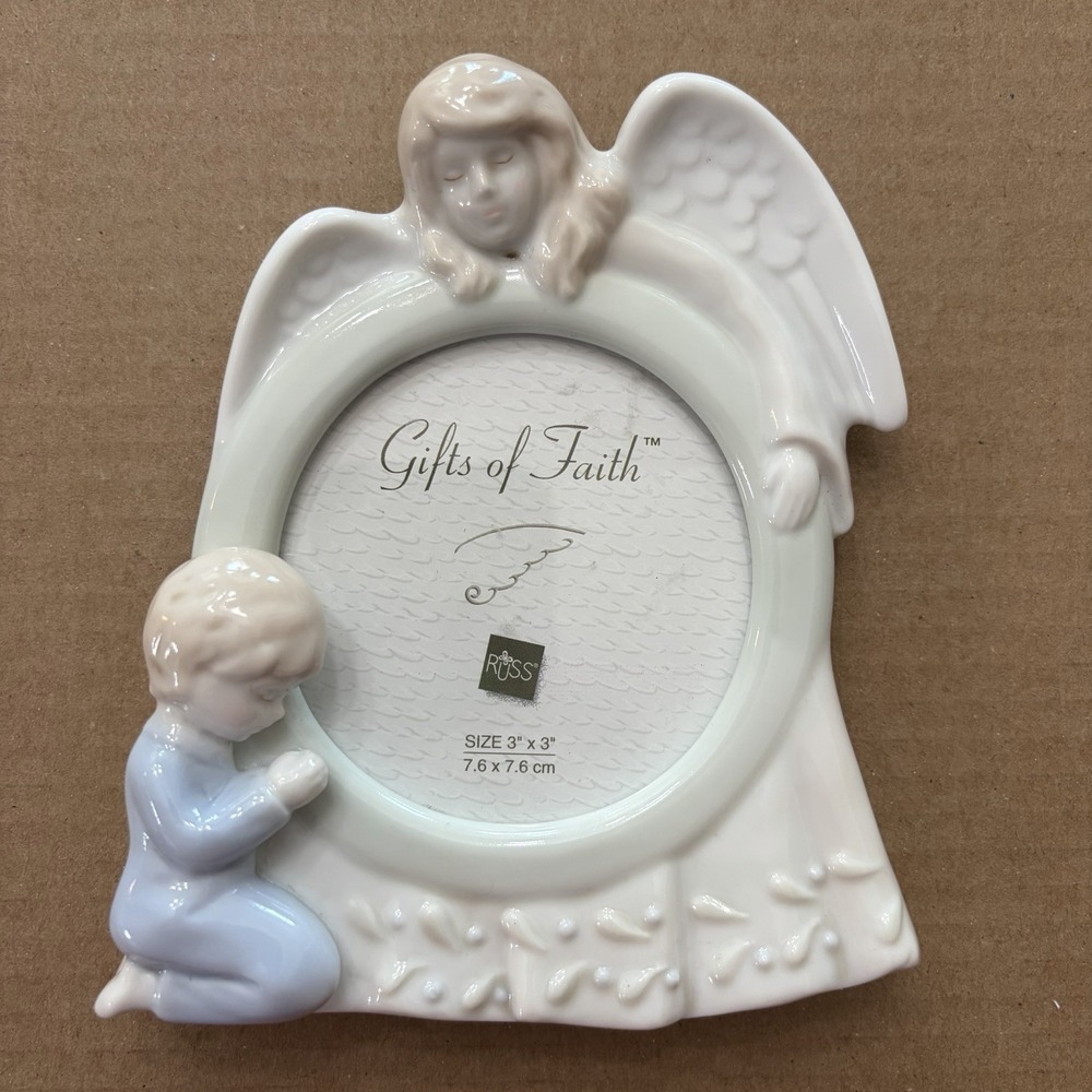 Russ Gifts Of Faith Praying Child Guardian Angel 3x3 Ceramic Photo‎ Frame